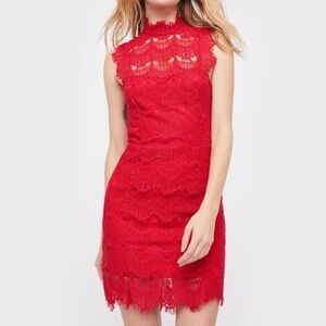 Free People Intimately Cherry Red Lace High Neck Daydream Open Back Slip Dress